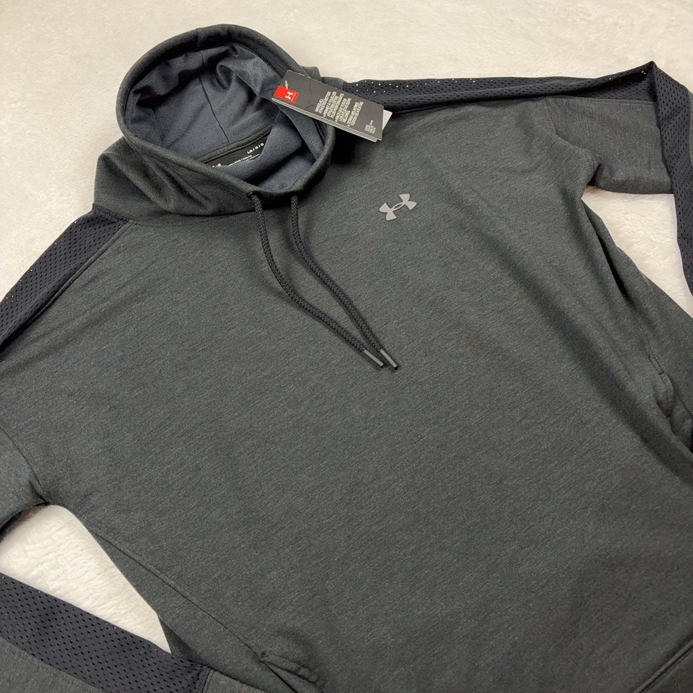 Under Armour Hoodie Pullover Women L Gray Breathable Fleece Funnel Neck Pockets